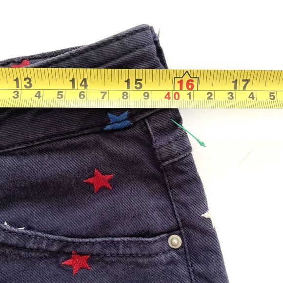 Isabel Marant Etoile Embroidered Stars Denim Shorts Mid Rise Navy Blue - Picture 7 of 12